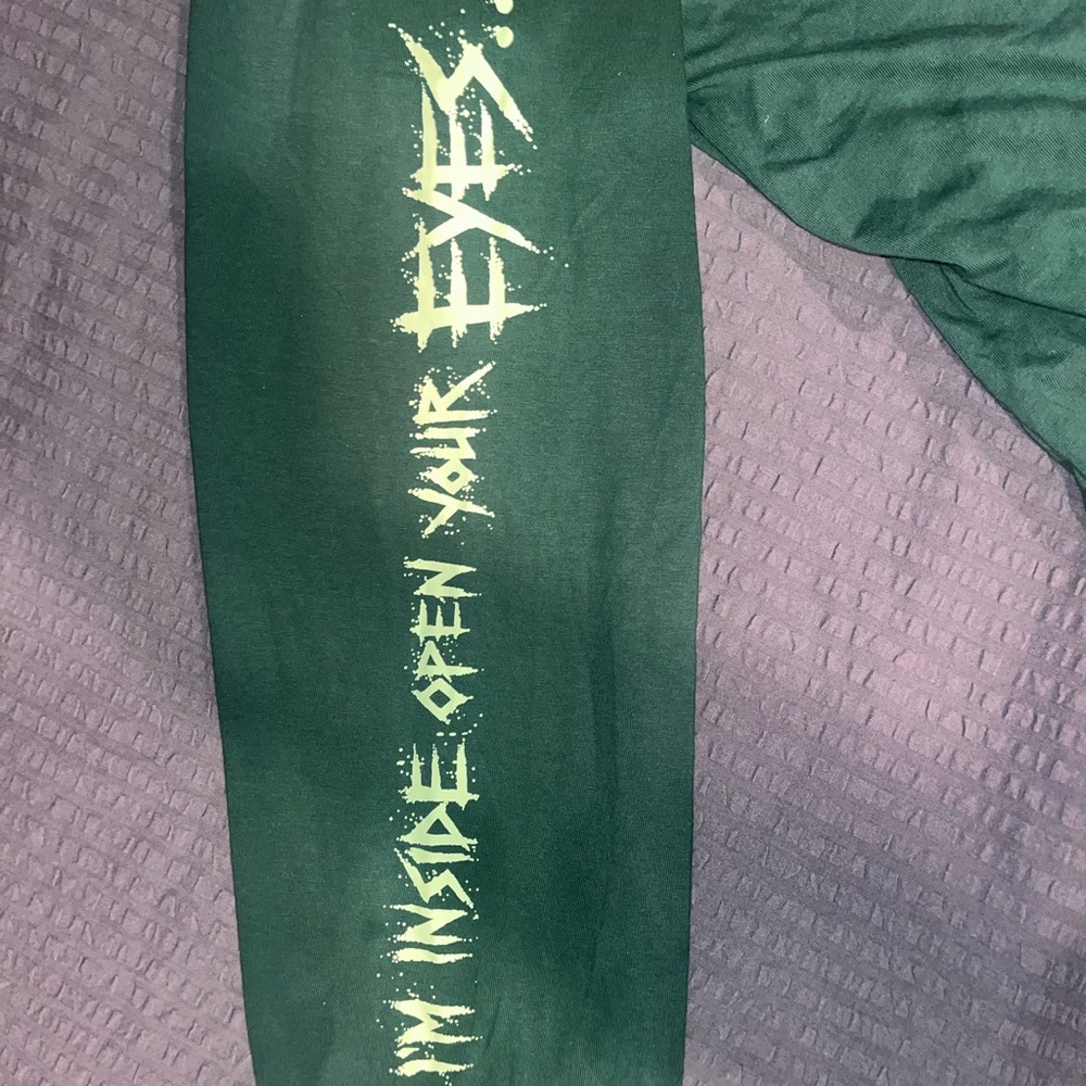 H&M  Metallic Green and White Long Sleeve Tee with Graphic Text